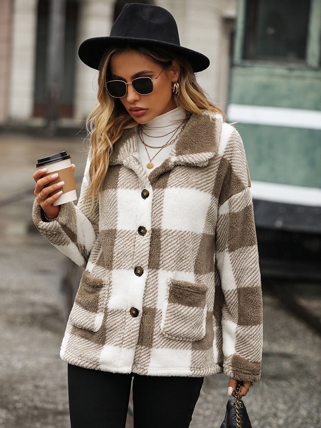 Plaid Collared Neck Button Down Jacket