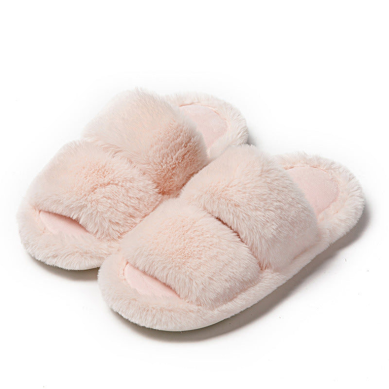 Parallel Bars Solid Color Cotton Slippers Women's Home Plush