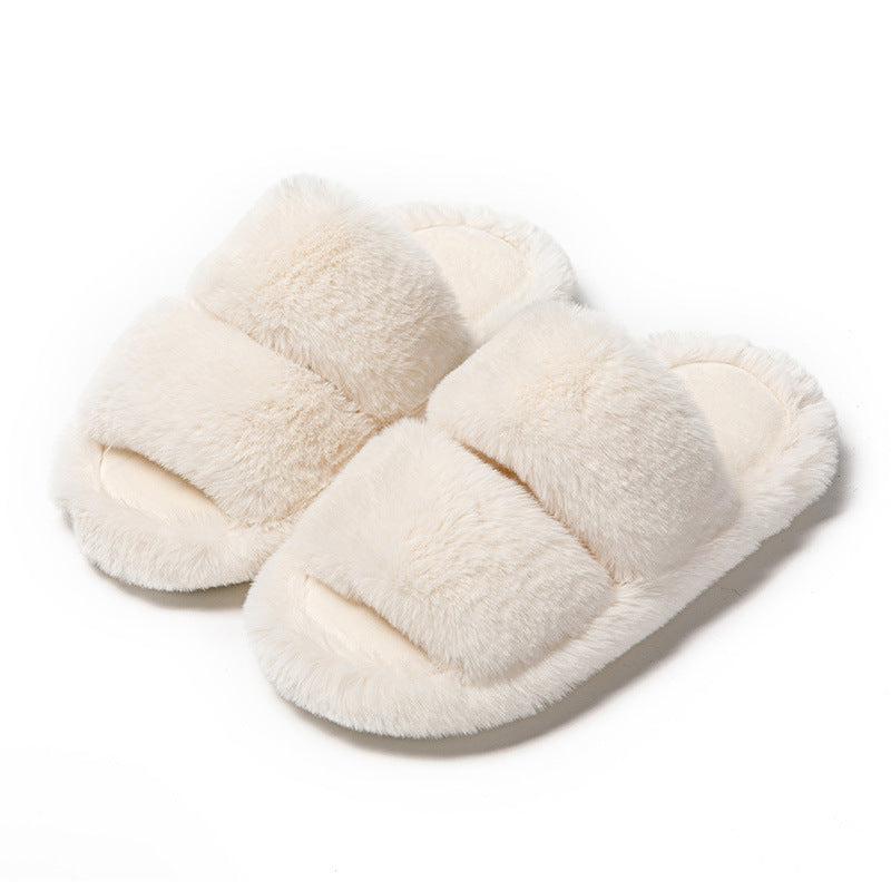 Parallel Bars Solid Color Cotton Slippers Women's Home Plush