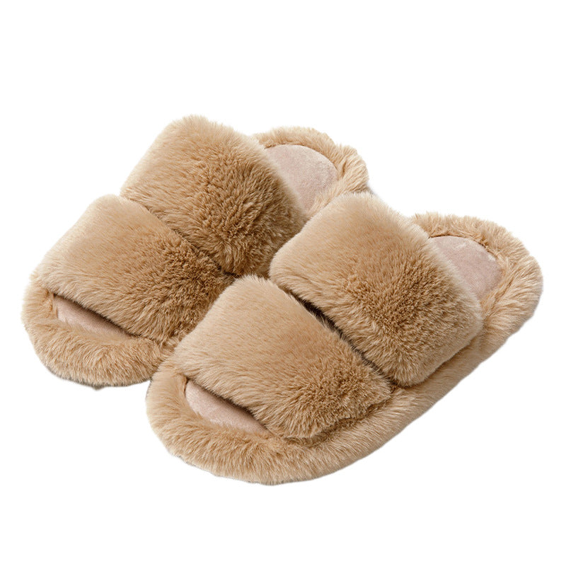 Parallel Bars Solid Color Cotton Slippers Women's Home Plush