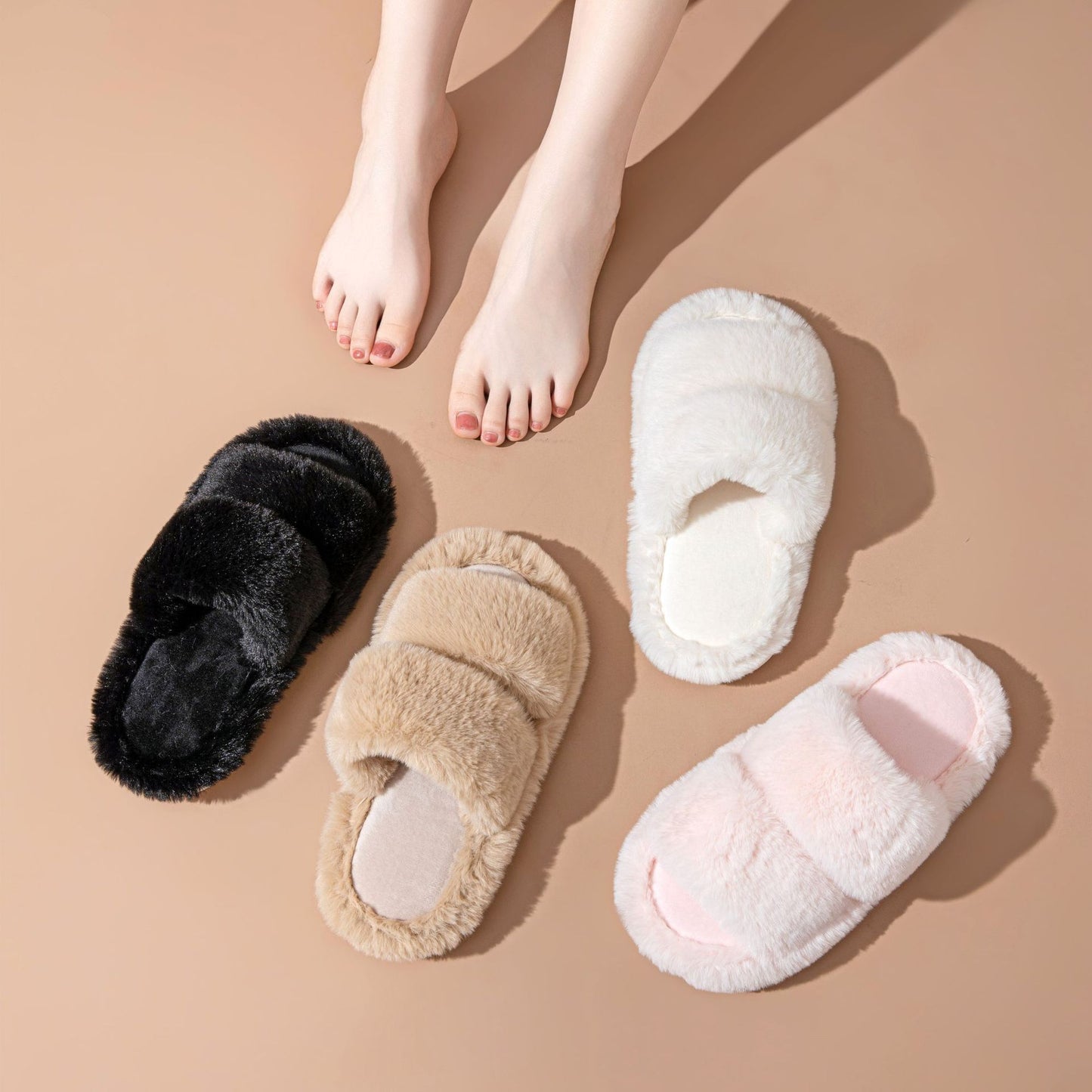 Parallel Bars Solid Color Cotton Slippers Women's Home Plush