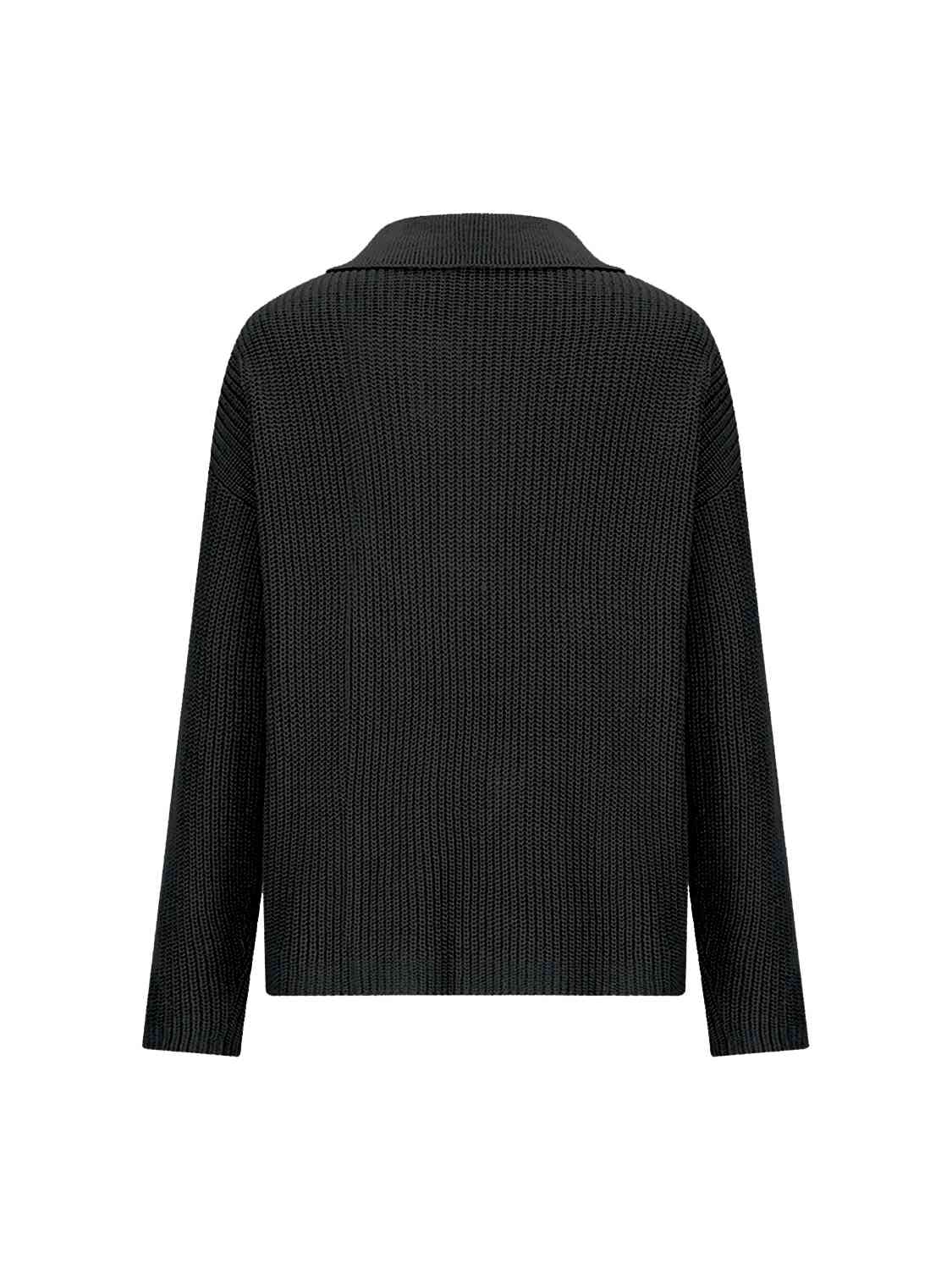 Collared Neck Half Button Knit Top