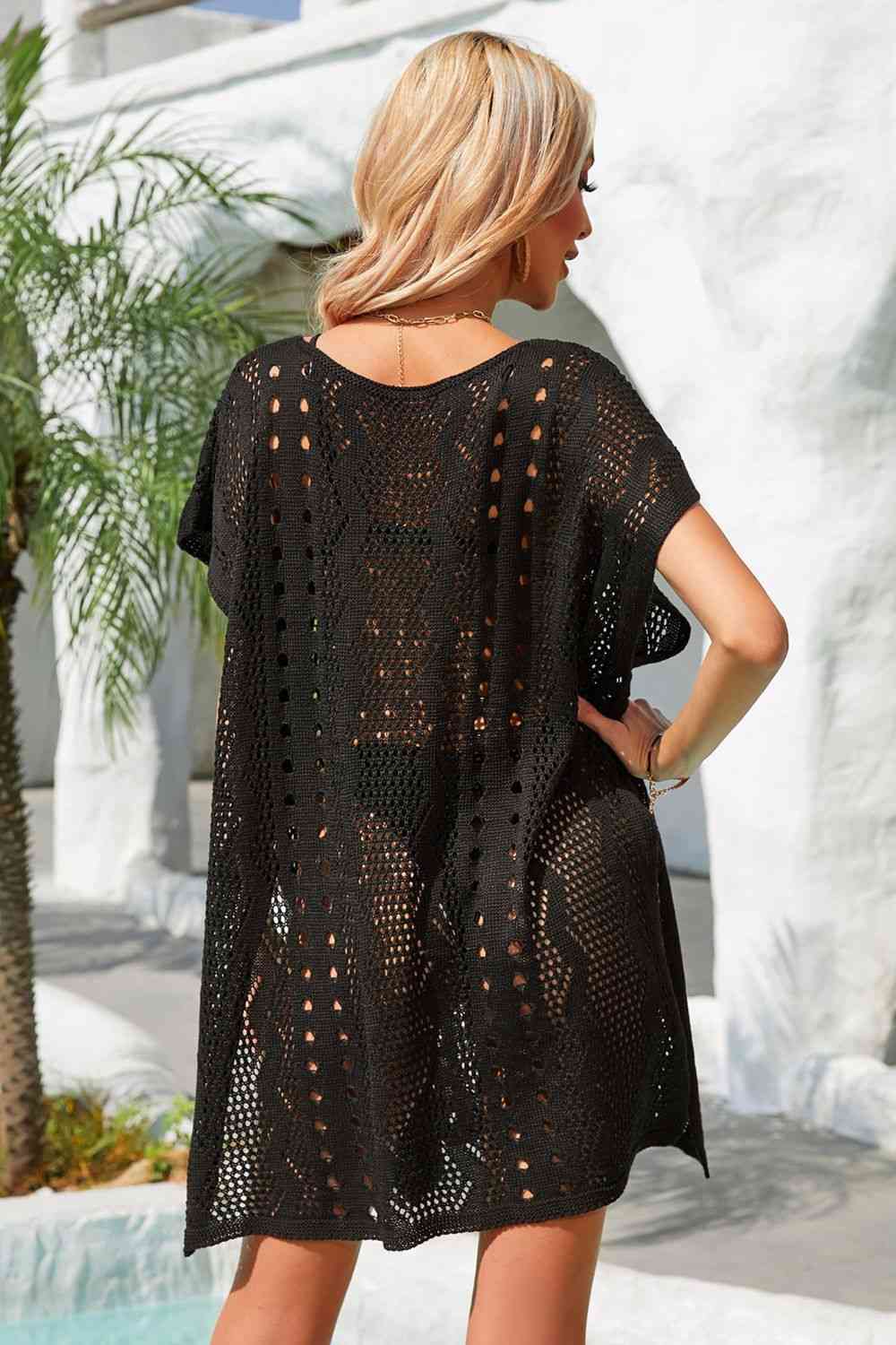 Openwork Plunge Dolman Sleeve Cover-Up Dress