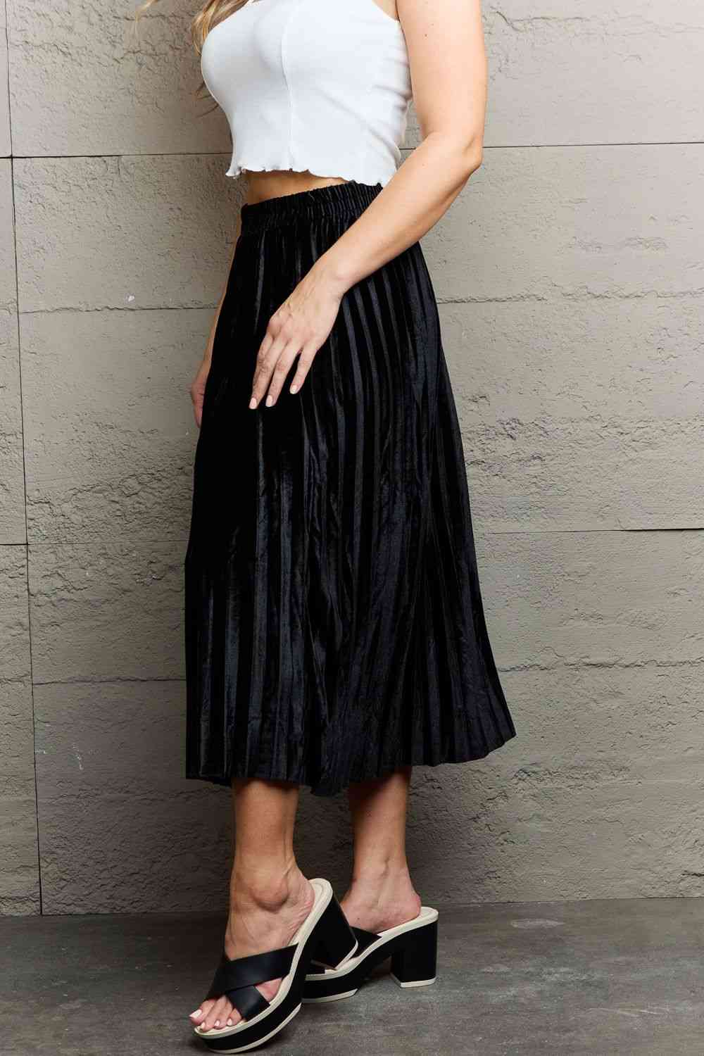 Ninexis Accordion Pleated Flowy Midi Skirt